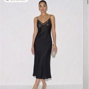 Robbie Bee Black 100% Silk Lace Chemise